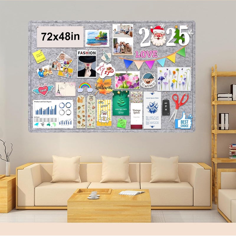 Bcabo Large Bulletin Board, 72x48 Inches Cork Board Alternative, Large Felt Board Decorative Pin Board for Wall, Foldable Photo Board Self-Adhesive Vision Board with 36 Pushpins Light Gray - Image 2